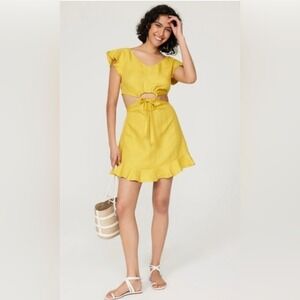 Marissa Webb Collective Yellow Cutout Mini Dress Linen Blend Size 12